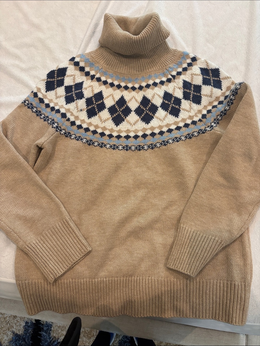 Tommy Hilfiger Tan Turtleneck Fair Isle Yoke Sweater